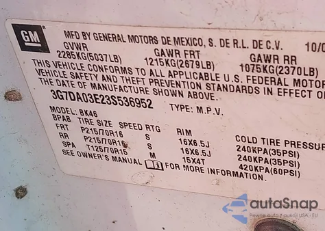 2003 Pontiac Aztek z USA, uszkodzony, nr VIN 3G7DA03E23S536952